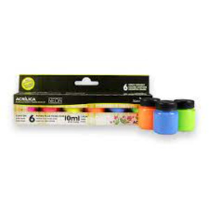 Kit Tintas Acrílicas Neon 10ml - Pct c/6