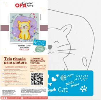 Tela riscada 20×20 – Infantil Gato- OPA3558