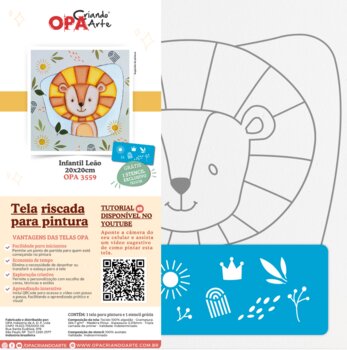 Tela riscada 20×20 – Infantil Leão – OPA3559