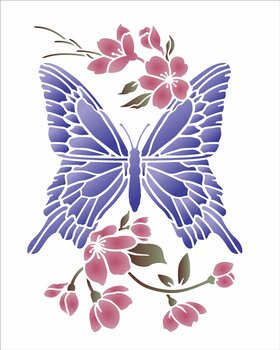 Stencil 20×25 Simples – Borboleta e Cerejeiras – OPA3385