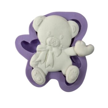 Molde de Silicone - Pastilha Urso com Laço e Coração S-1584